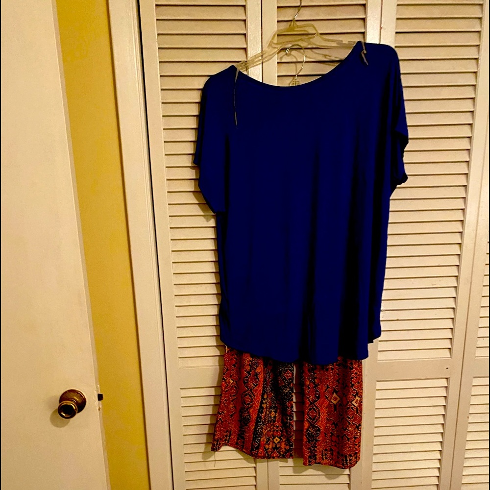 Royal blue top and wide leg pants